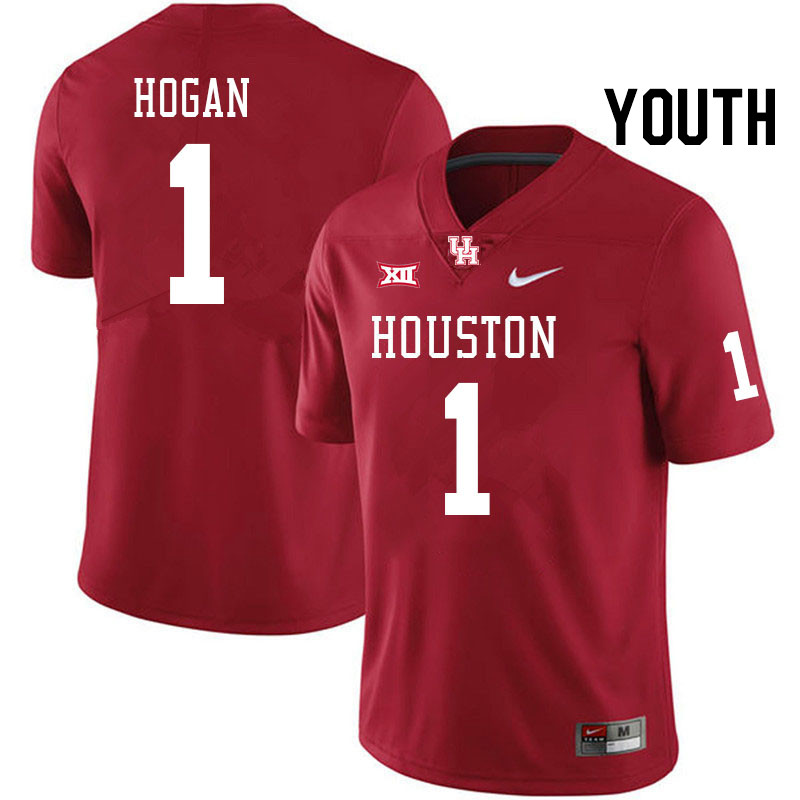 Youth #1 Alex Hogan Houston Cougars Big 12 XII College Football Jerseys Stitched-Red - Click Image to Close